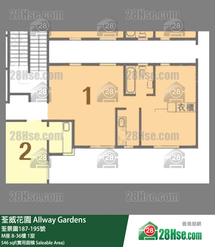 荃威花園 M座18樓 1室 平面圖