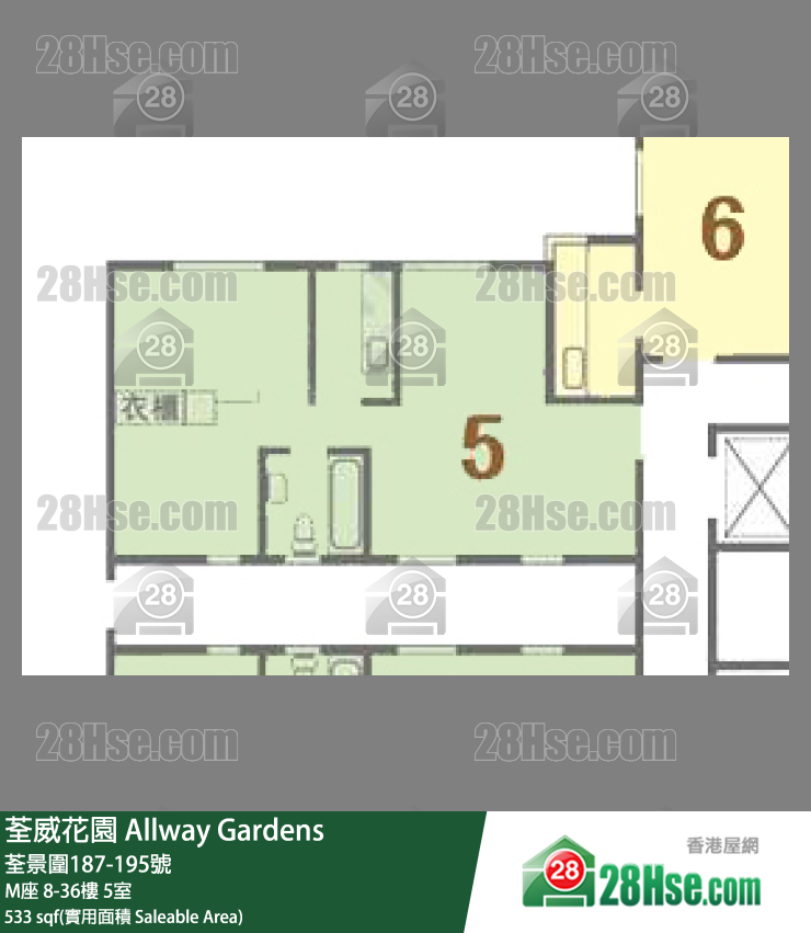 荃威花園 M座 35樓 5室 平面圖