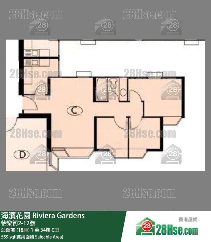 海滨花园 海晖阁 (18座)3楼 C室 平面图