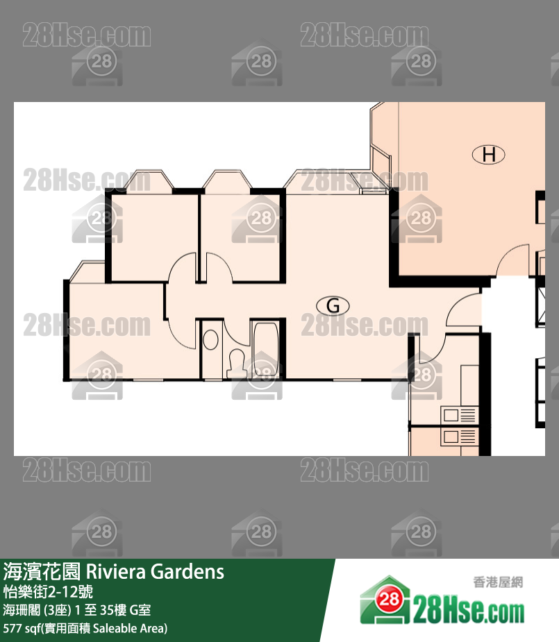 海濱花園 海珊閣 (3座)14樓 G室 平面圖