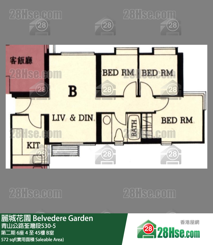 麗城花園 第二期 6座 22樓 B室 平面圖