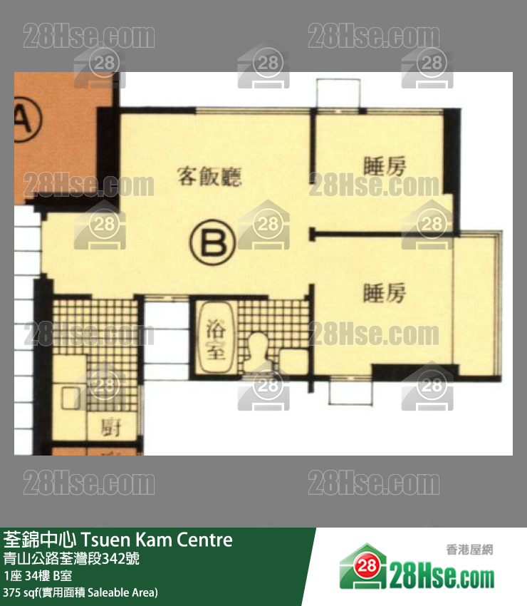 荃錦中心 1座 34樓 B室 平面圖