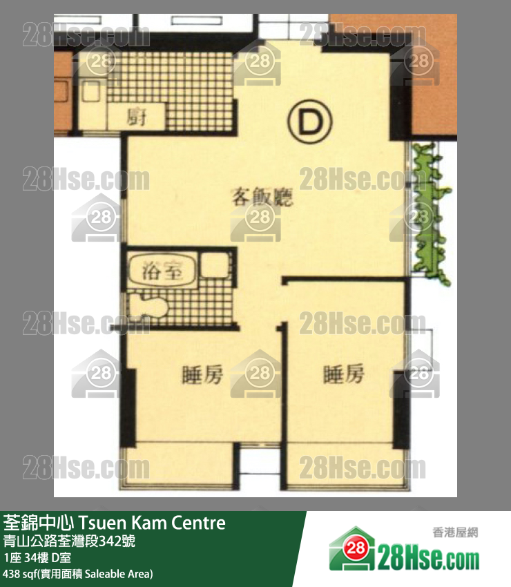 荃錦中心 1座34樓 D室 平面圖