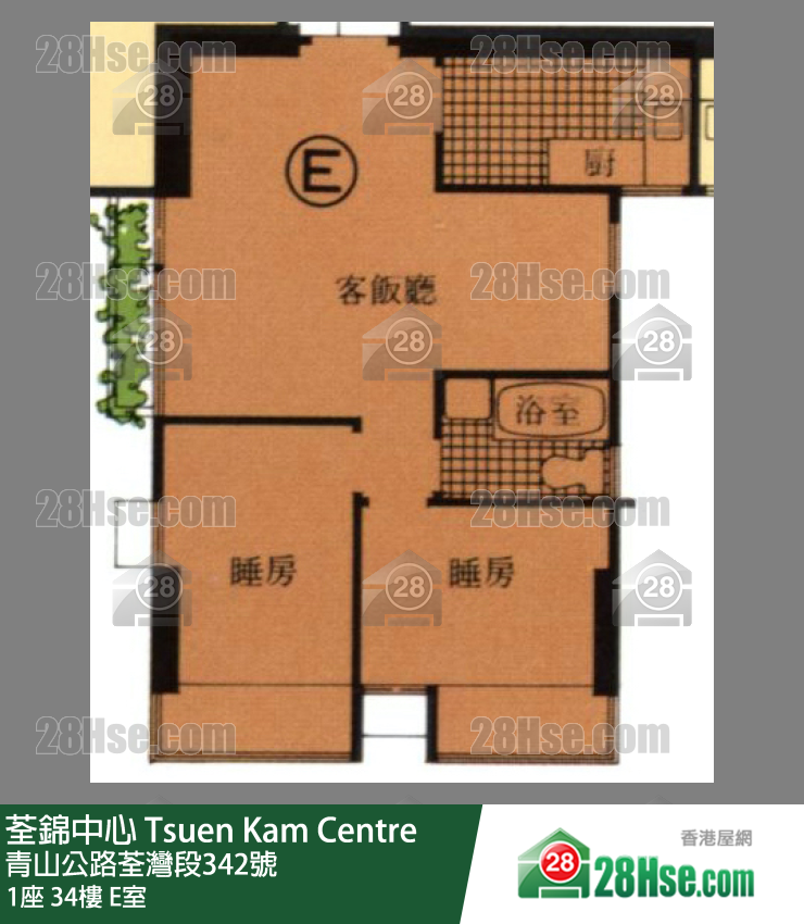 荃錦中心 1座34樓 E室 平面圖