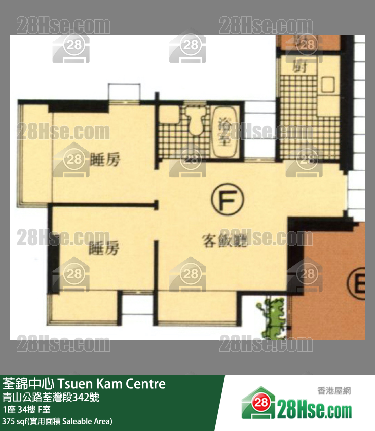 荃錦中心 1座34樓 F室 平面圖