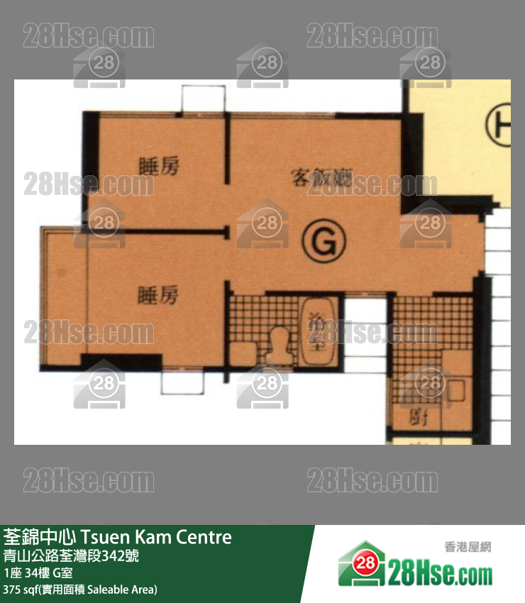 荃錦中心 1座34樓 G室 平面圖