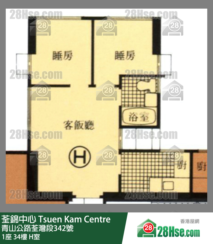 荃錦中心 1座34樓 H室 平面圖