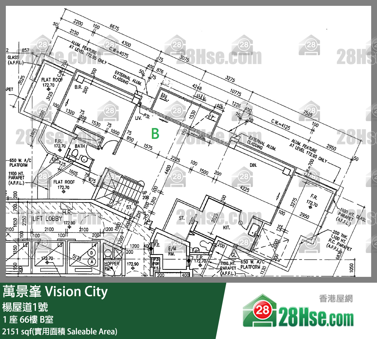 萬景峯 1 座66樓 B室 平面圖