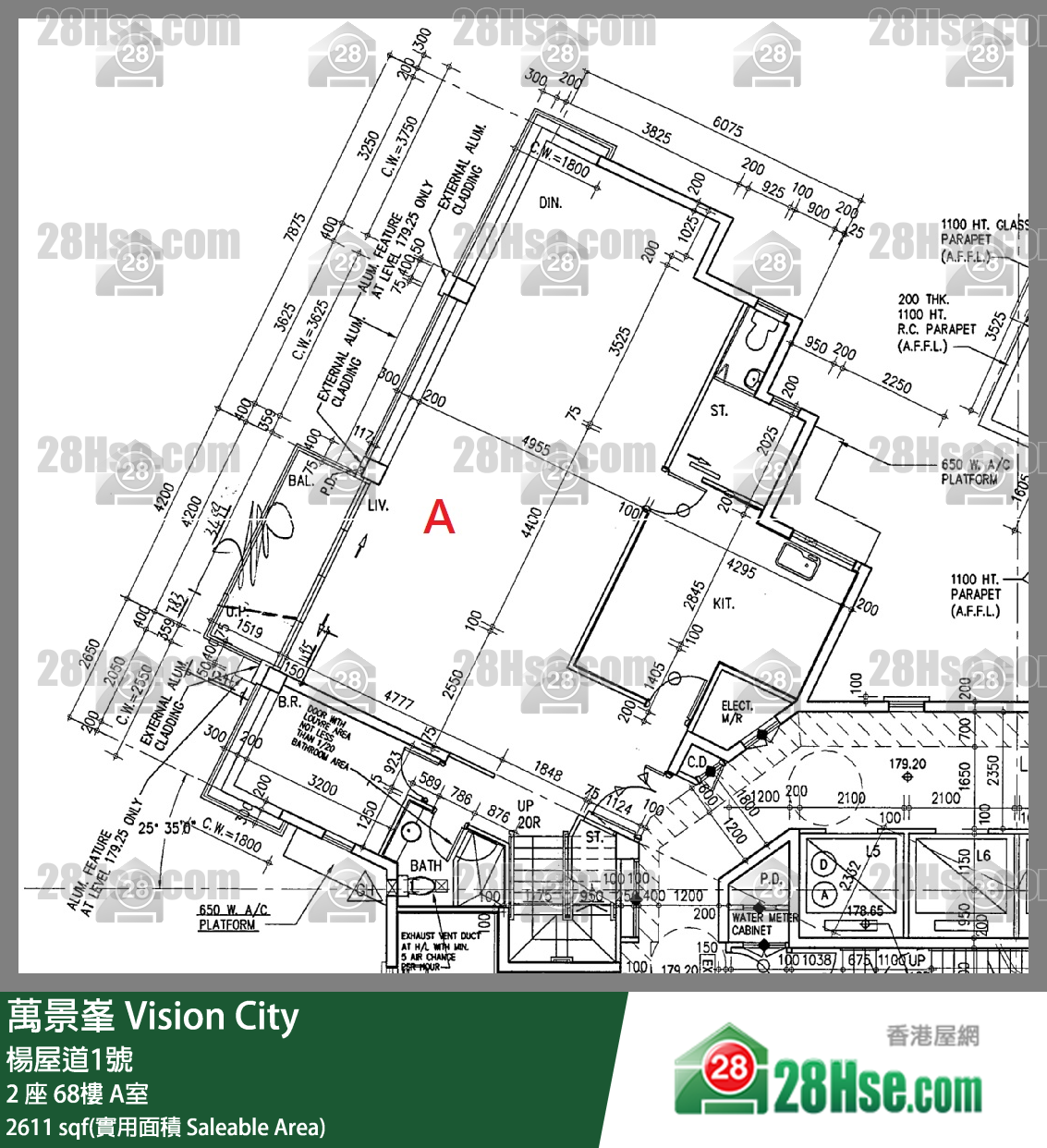 萬景峯 2 座 68樓 A室 平面圖