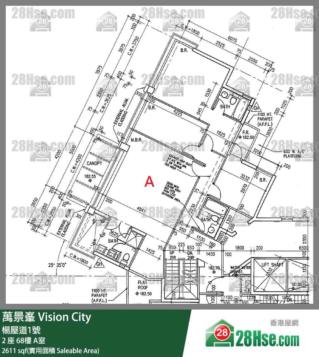 萬景峯 2 座 68樓 A室 平面圖