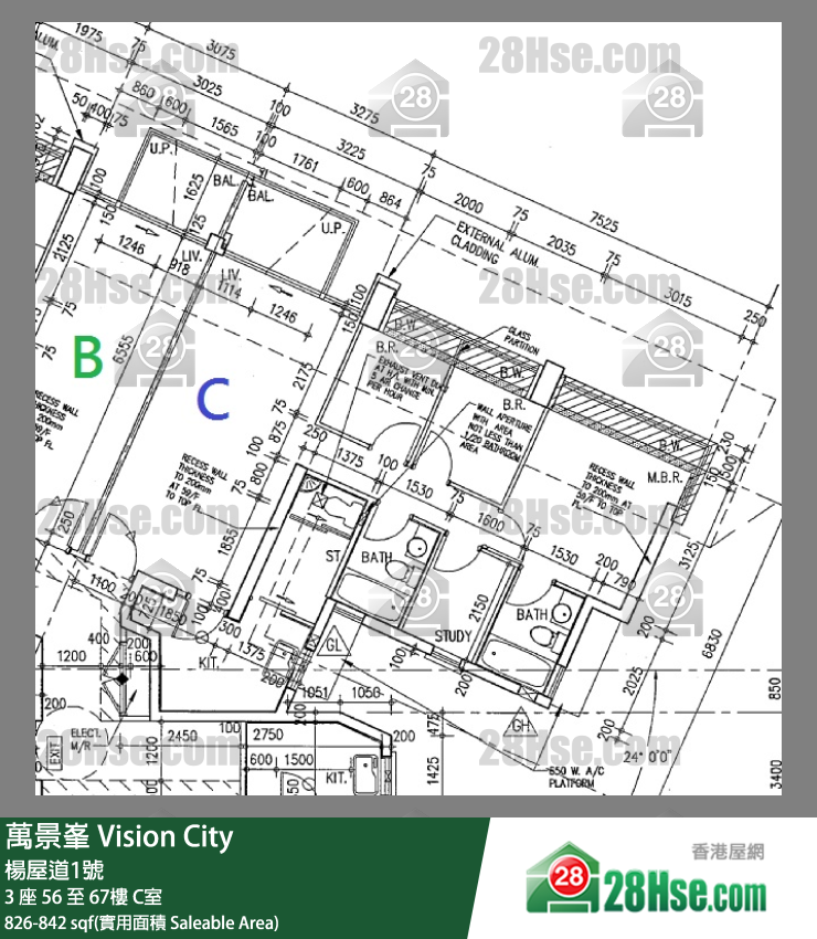 萬景峯 3 座 61樓 C室 平面圖