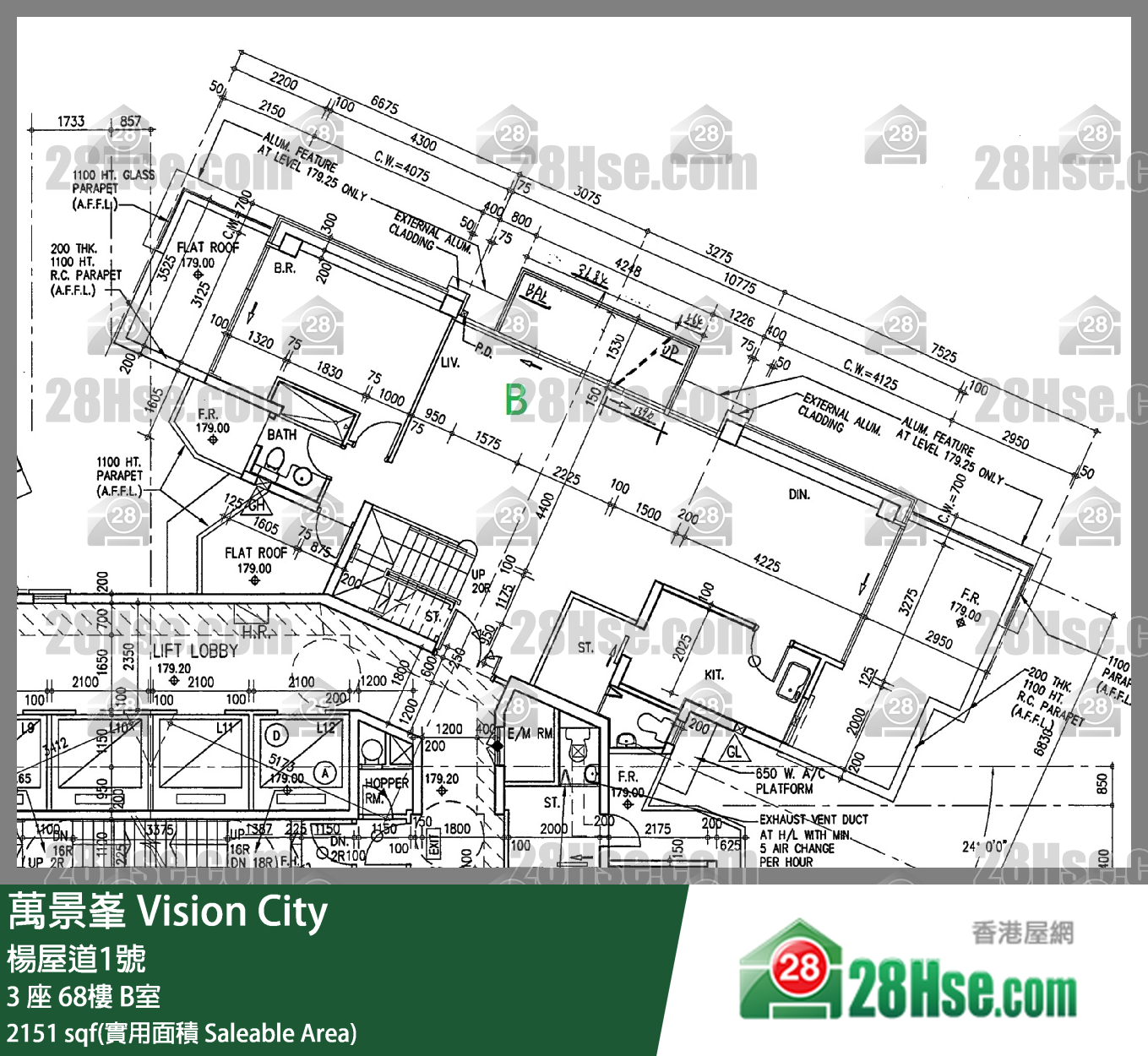 萬景峯 3 座 68樓 B室 平面圖