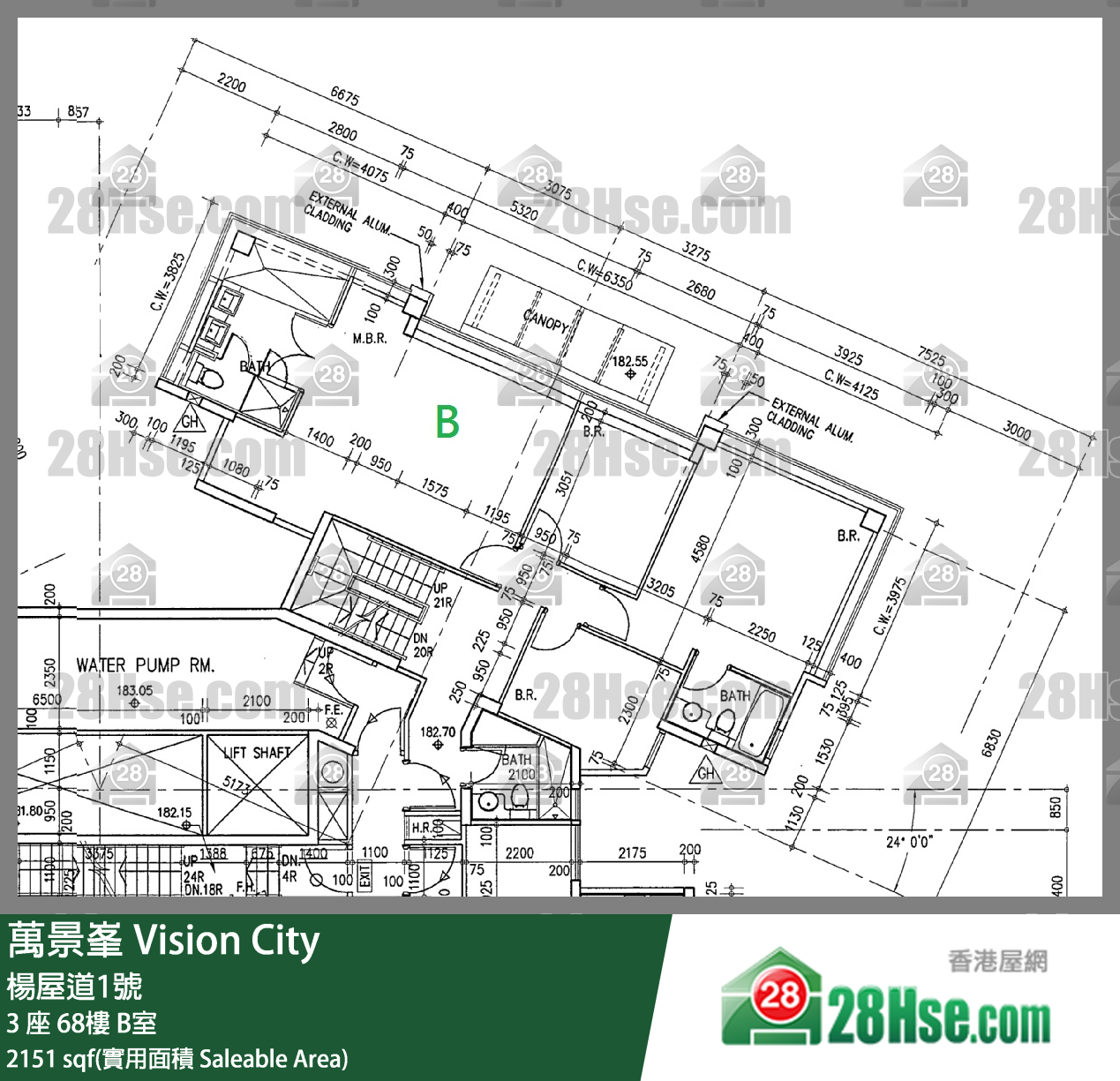 萬景峯 3 座 68樓 B室 平面圖