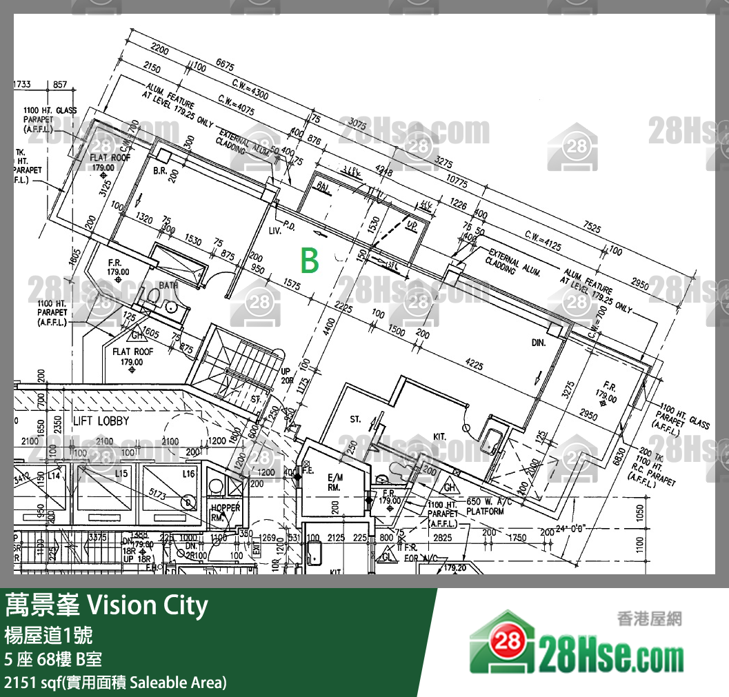 萬景峯 5 座68樓 B室 平面圖