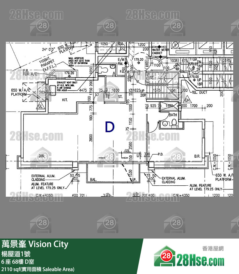 萬景峯 6 座 68樓 D室 平面圖
