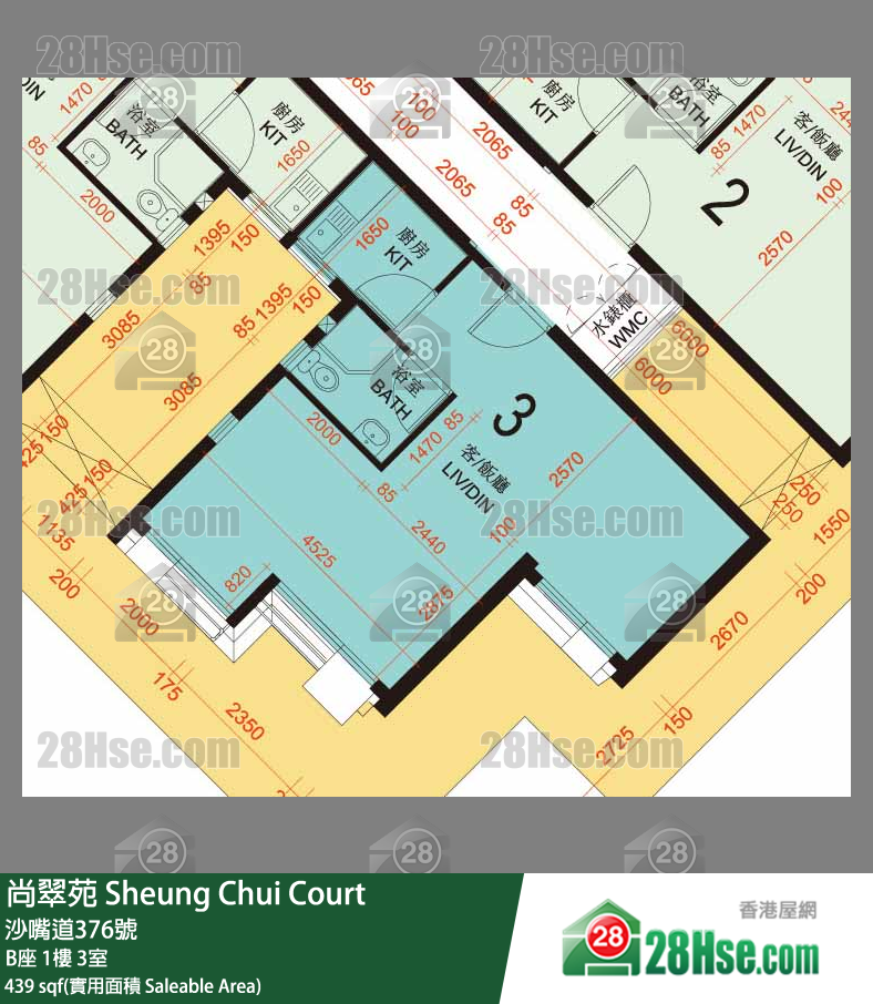 尚翠苑 B座1樓 3室 平面圖