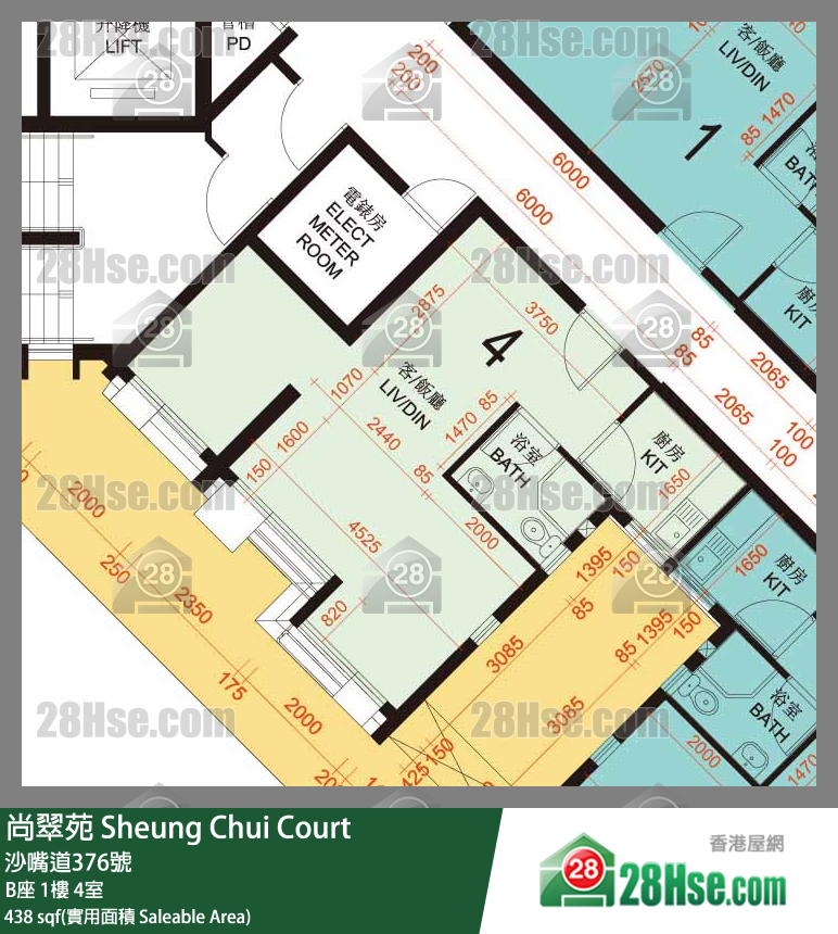 尚翠苑 B座1樓 4室 平面圖