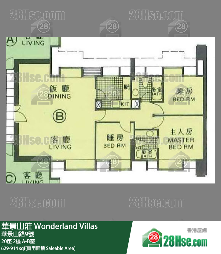华景山庄 20座 2楼 B室 平面图