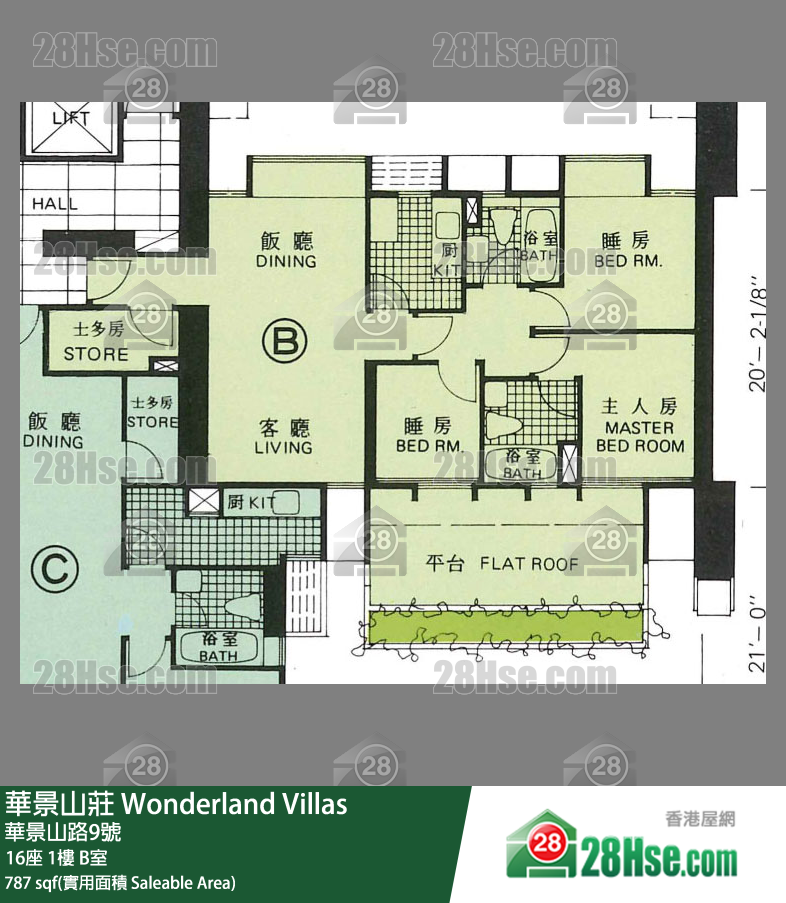 华景山庄 16座1楼 B室 平面图