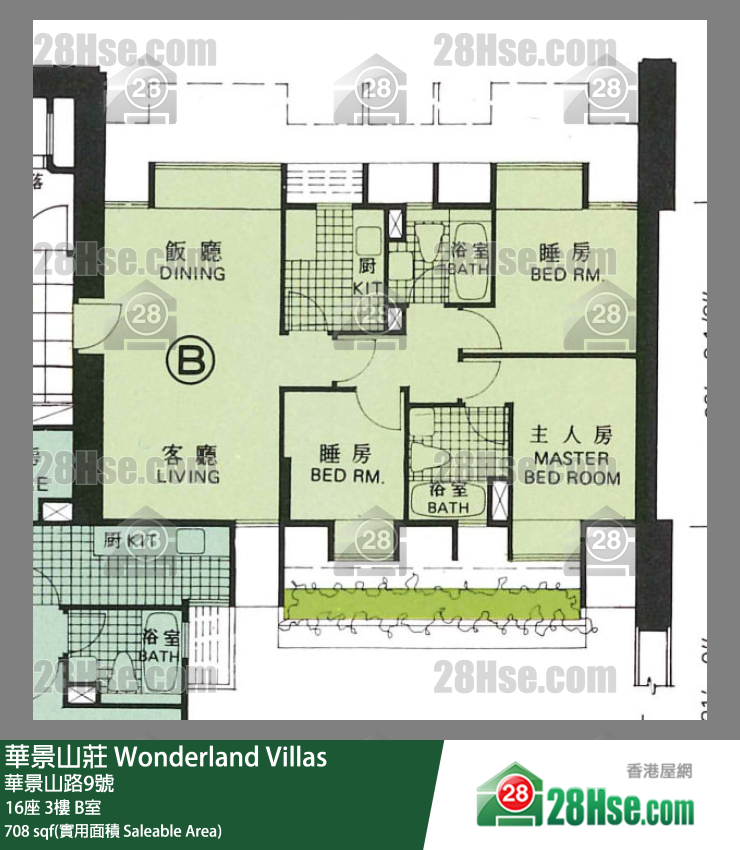 华景山庄 16座3楼 B室 平面图