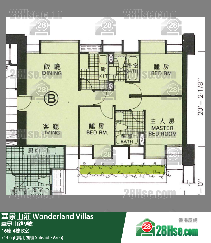 华景山庄 16座4楼 B室 平面图