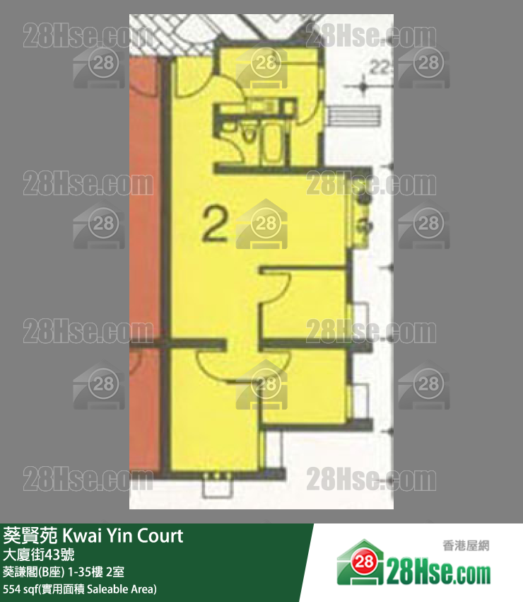 葵贤苑 葵谦阁(B座)34楼 2室 平面图