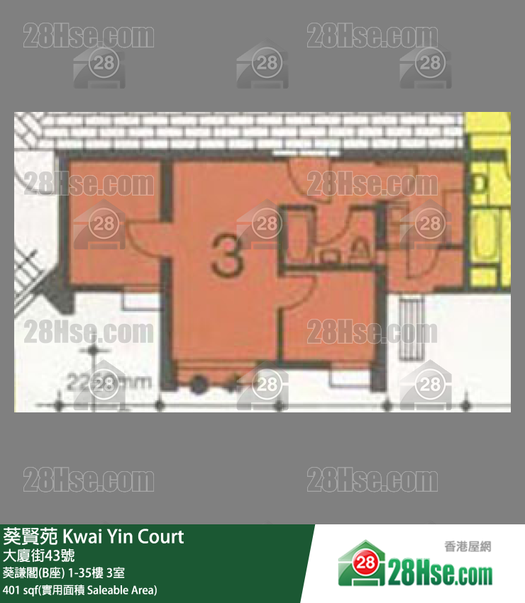 葵贤苑 葵谦阁(B座)3楼 3室 平面图