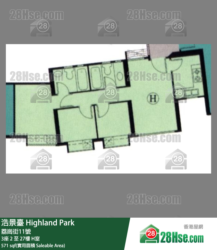 浩景台 3座24楼 H室 平面图