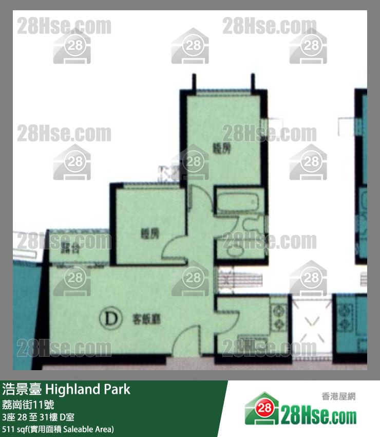 浩景台 3座28楼 D室 平面图