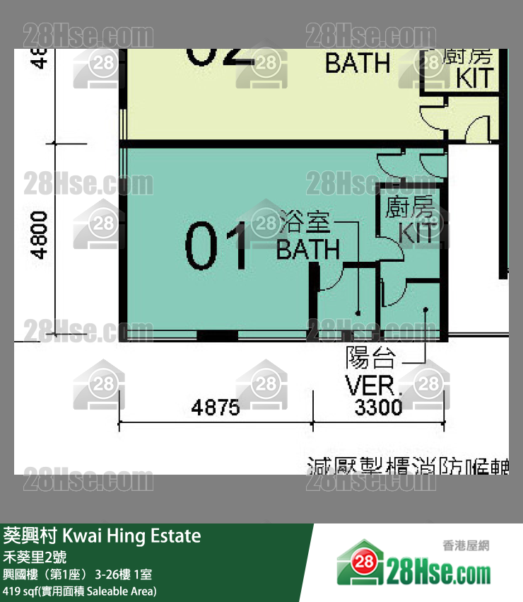 葵興村 興國樓（第1座）16樓 1室 平面圖
