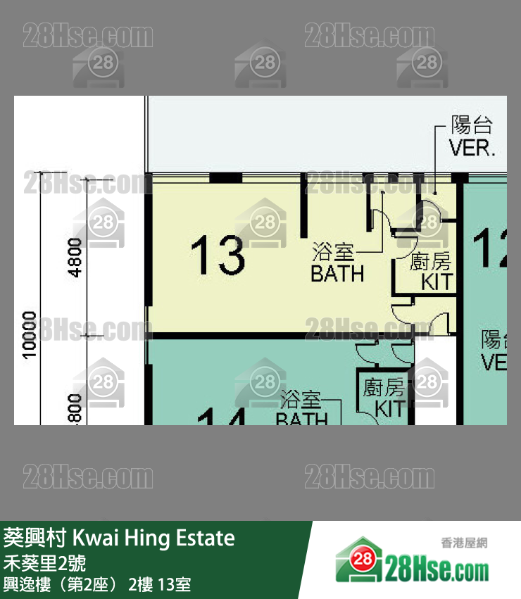 葵興村 興逸樓（第2座）2樓 13室 平面圖