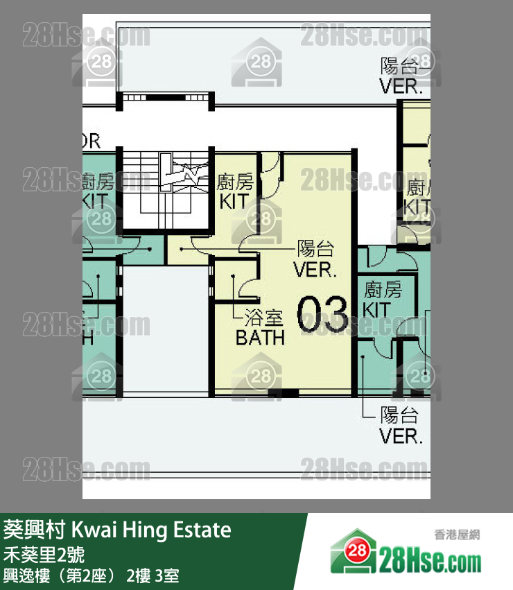 葵興村 興逸樓（第2座）2樓 3室 平面圖
