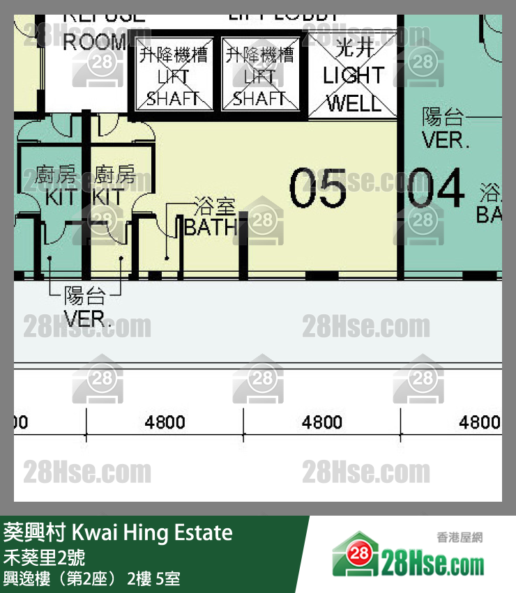 葵興村 興逸樓（第2座）2樓 5室 平面圖