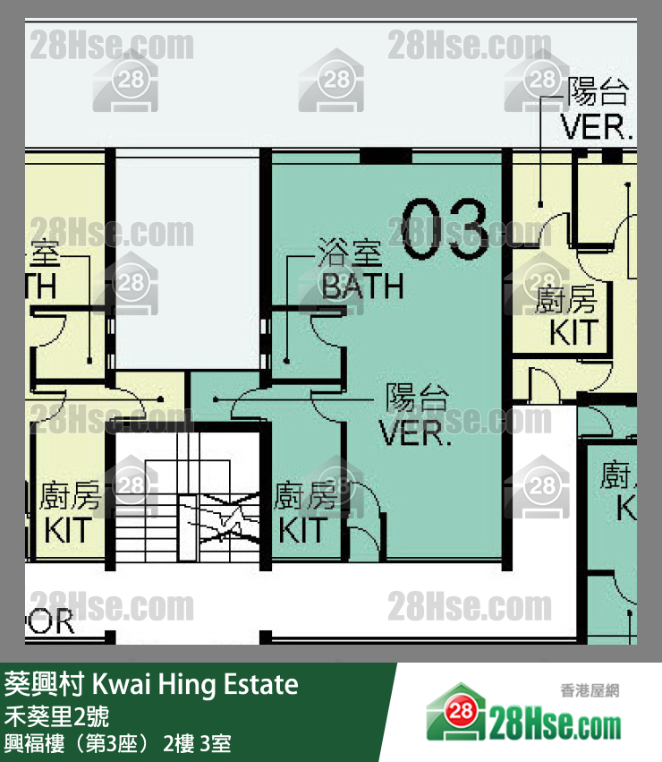 葵興村 興褔樓（第3座）2樓 3室 平面圖