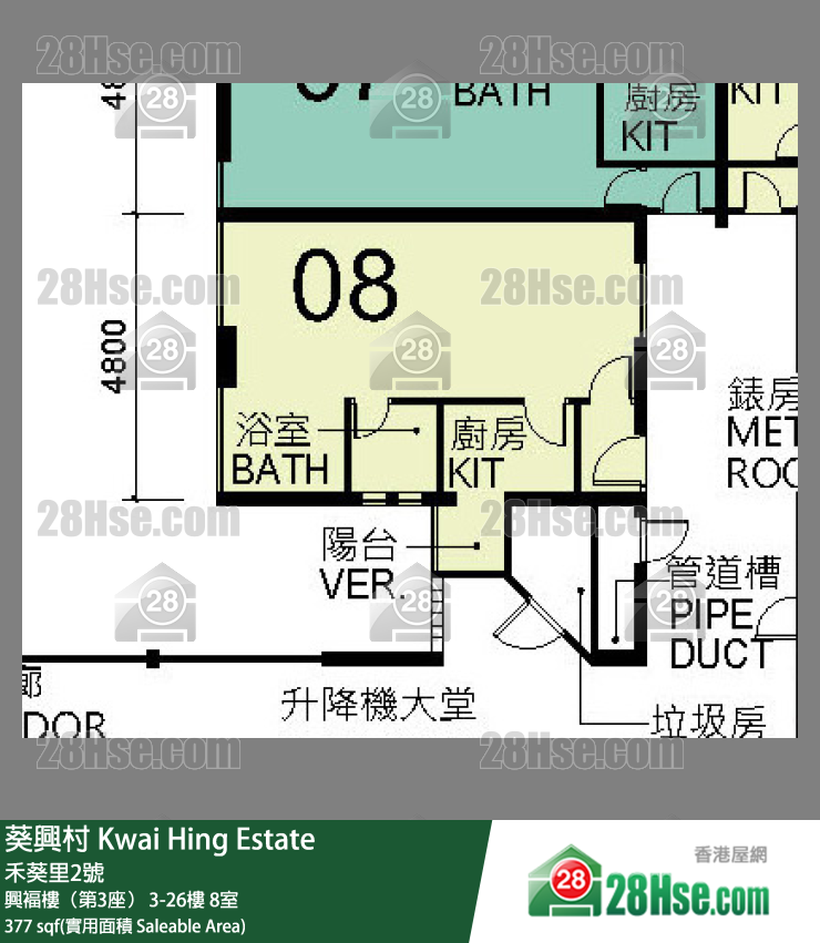 葵興村 興褔樓（第3座）18樓 8室 平面圖