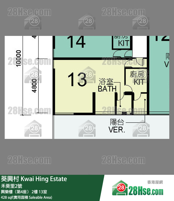 葵興村 興樂樓（第4座） 2樓 13室 平面圖