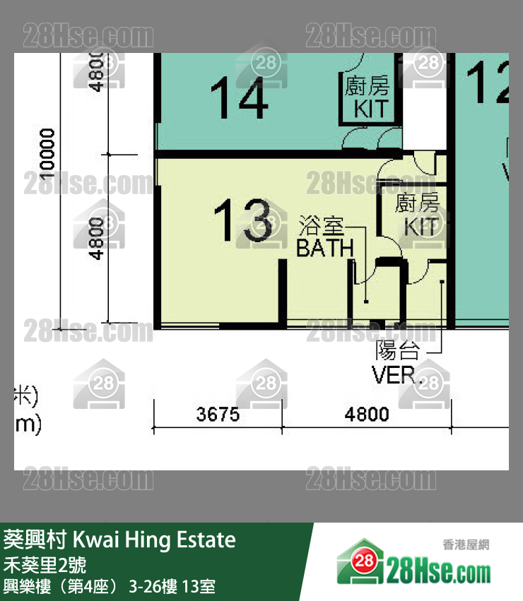葵興村 興樂樓（第4座）14樓 13室 平面圖