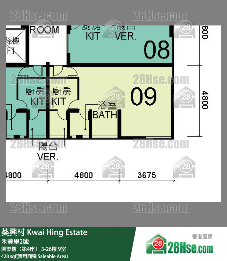 葵興村 興樂樓（第4座）18樓 9室 平面圖