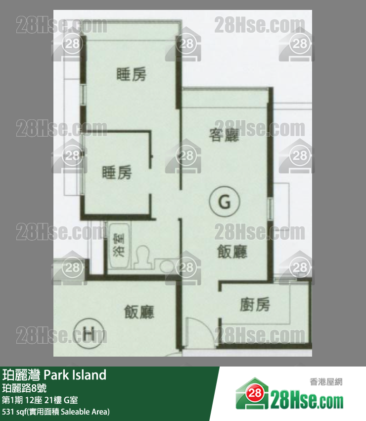 珀麗灣 第1期12座21樓 G室 平面圖