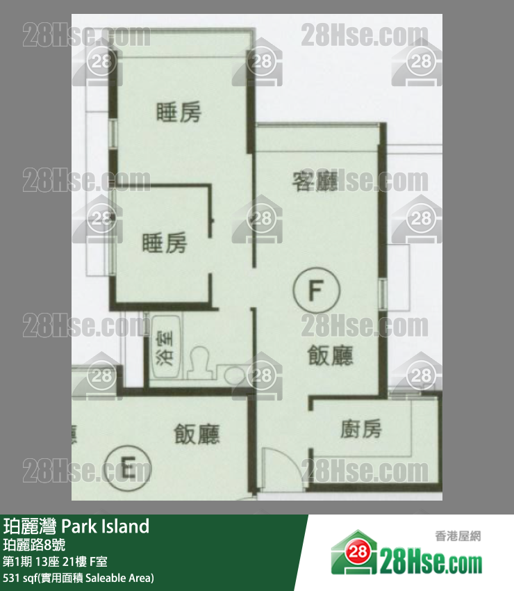 珀麗灣 第1期13座21樓 F室 平面圖