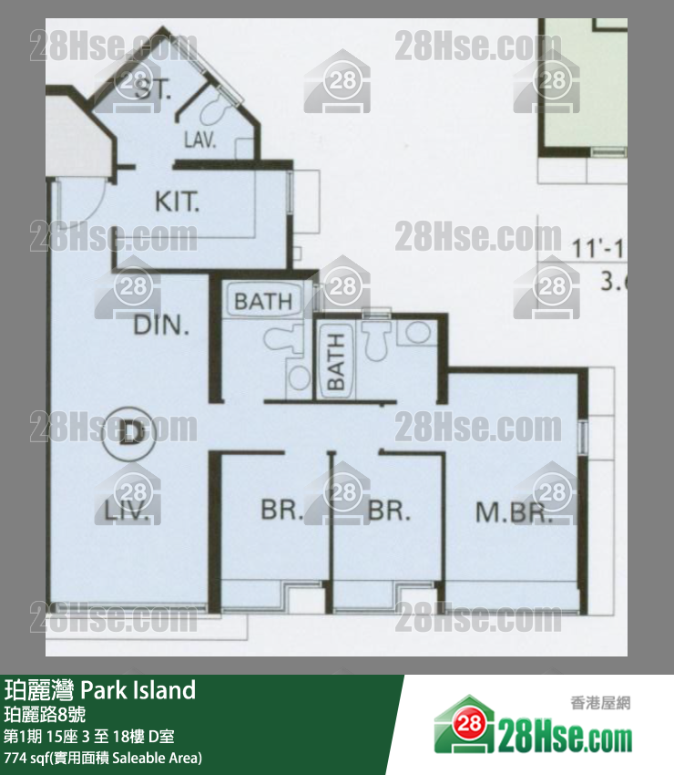 珀麗灣 第1期15座8樓 D室 平面圖