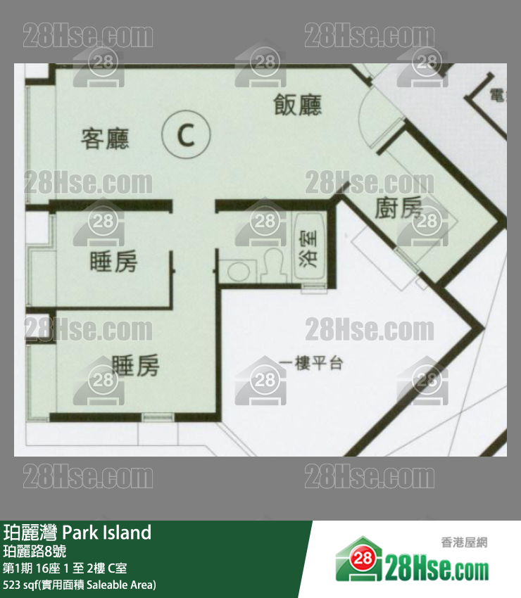 珀麗灣 第1期16座2樓 C室 平面圖