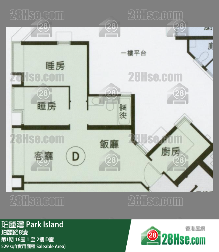 珀麗灣 第1期16座1樓 D室 平面圖