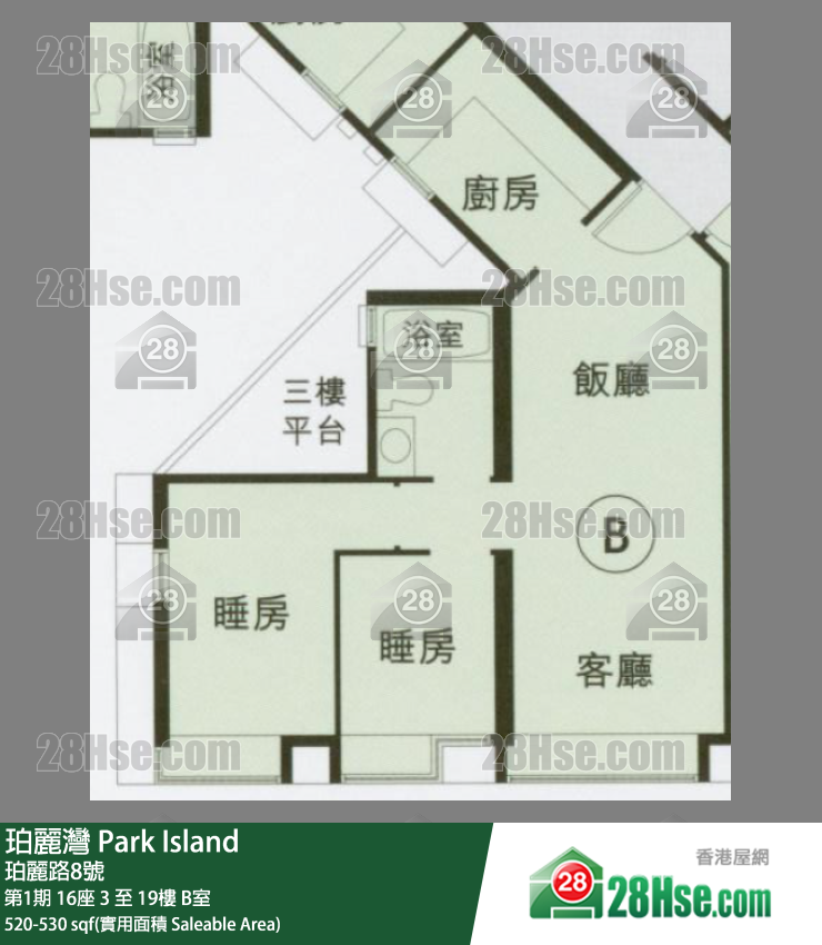 珀麗灣 第1期16座17樓 B室 平面圖