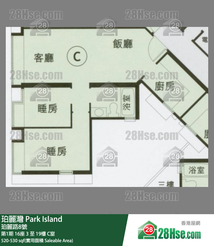 珀麗灣 第1期16座16樓 C室 平面圖