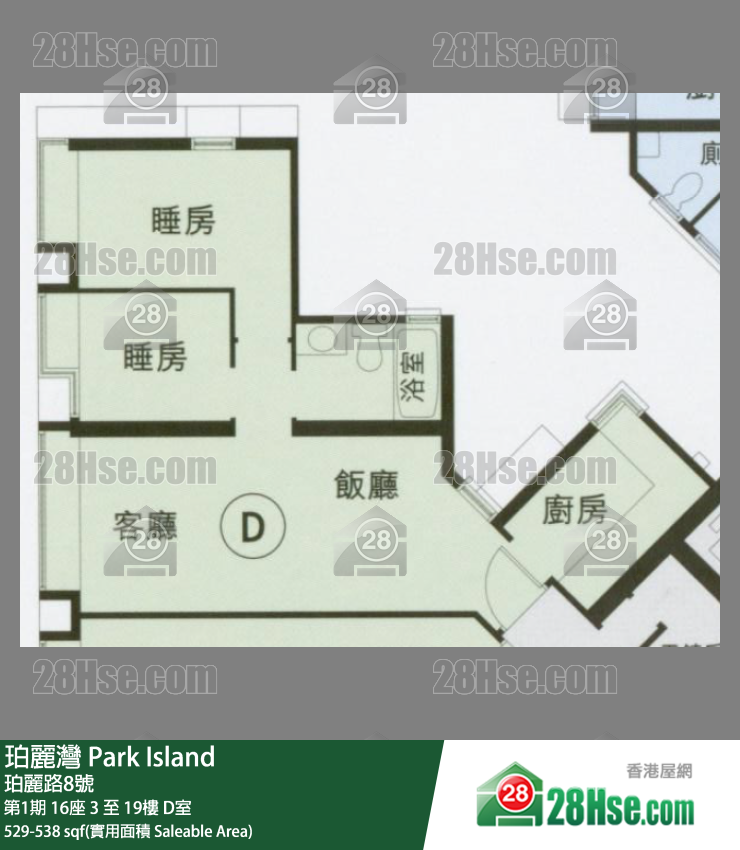 珀麗灣 第1期16座18樓 D室 平面圖