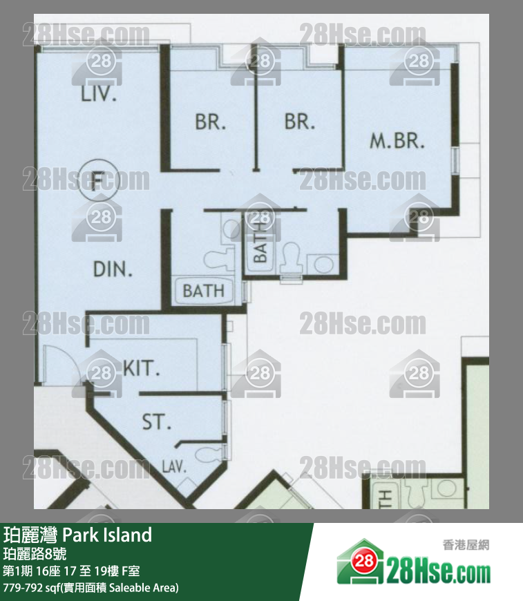 珀麗灣 第1期16座18樓 F室 平面圖