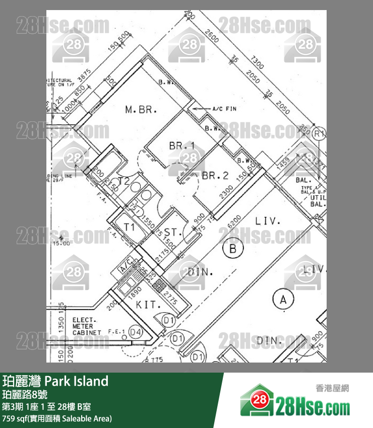 珀麗灣 第3期1座25樓 B室 平面圖