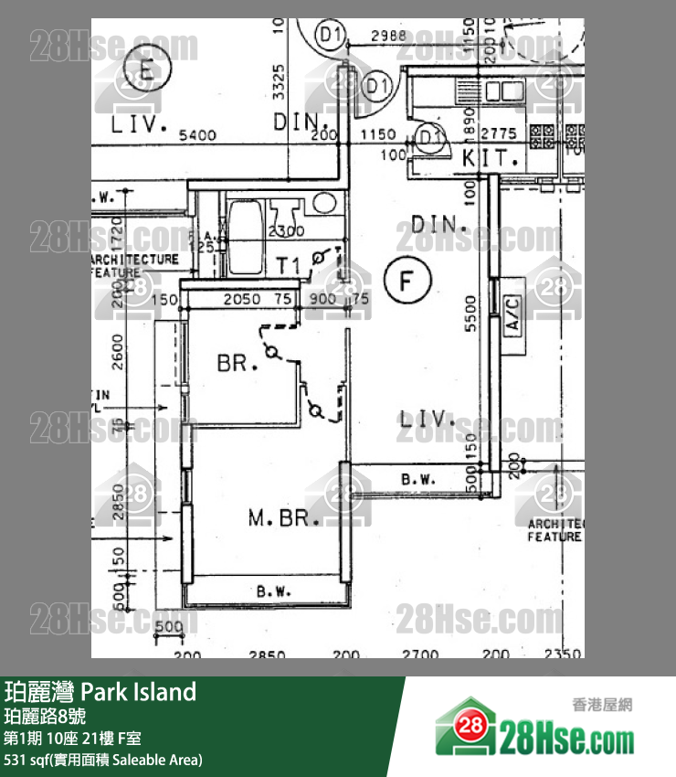 珀麗灣 第1期10座21樓 F室 平面圖