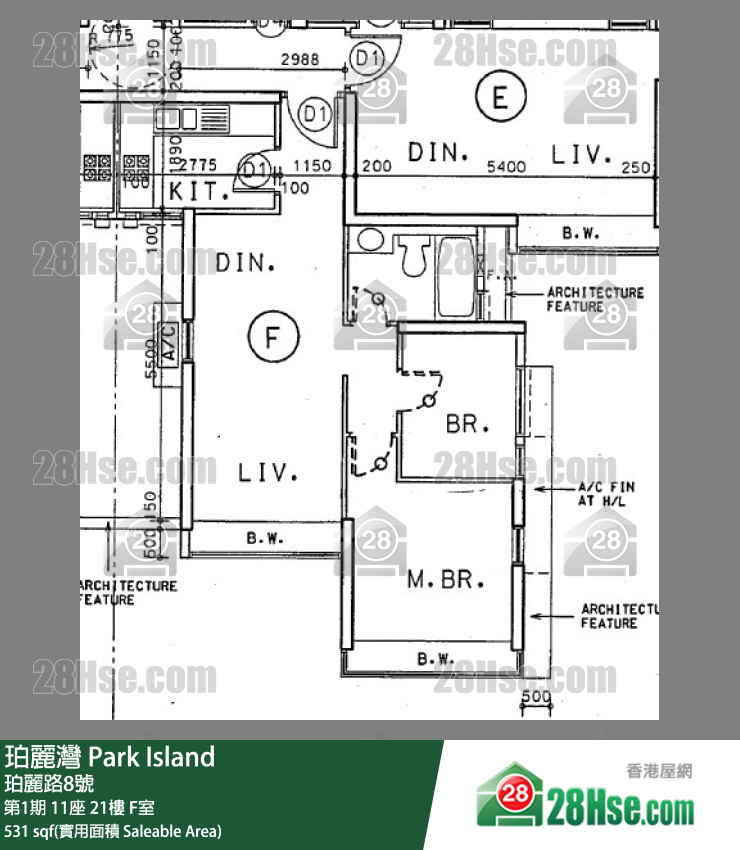 珀丽湾 第1期11座21楼 F室 平面图